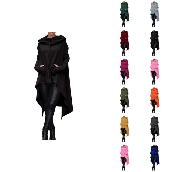 Women Hoodie Dress with Pockets Long Sleeve Irregular Hem Solid Color Loose Hooded Sweatshirt Pullover Tops