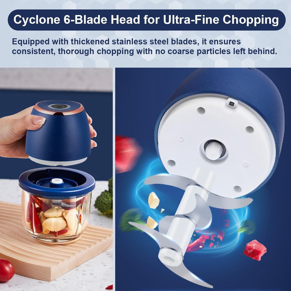 2026 Upgrade Electric Garlic Chopper, Mini Electric Food Chopper, 350ml with 6 Stainless Steel Blades & Thickened Glass, Cordless Food Processor for Chili, Ginger, Nuts, Meat and Fruits(xxw)