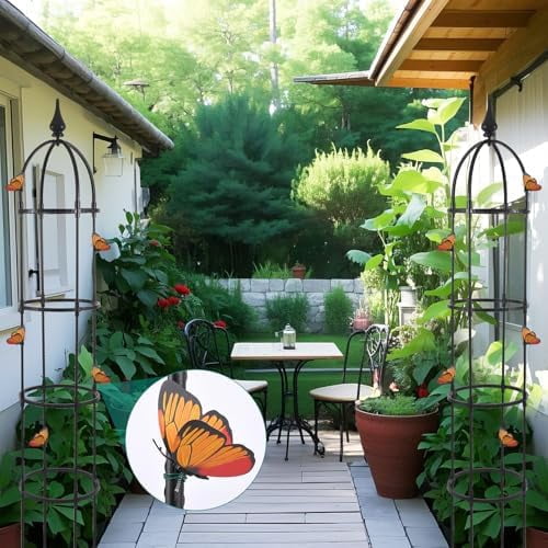RibRave Obelisk Trellis for Climbing Plants Outdoor 6.6ft, Garden Tower Trellis for Potted Plants Indoor with Twist Tie, Clips and Butterflies Rustproof Coated Metal Support for Vines Rose 2Pack