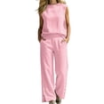 thumbnail image 2 of Cagogo Women's 2 Piece Tank Top Set Wide Leg Pants Casual Boho Summer Outfits Round Neck Sleeveless Top Loose Pants Matching Lounge Sets Tracksuits Travel Airport Clothes, Pink 2XL, 2 of 7
