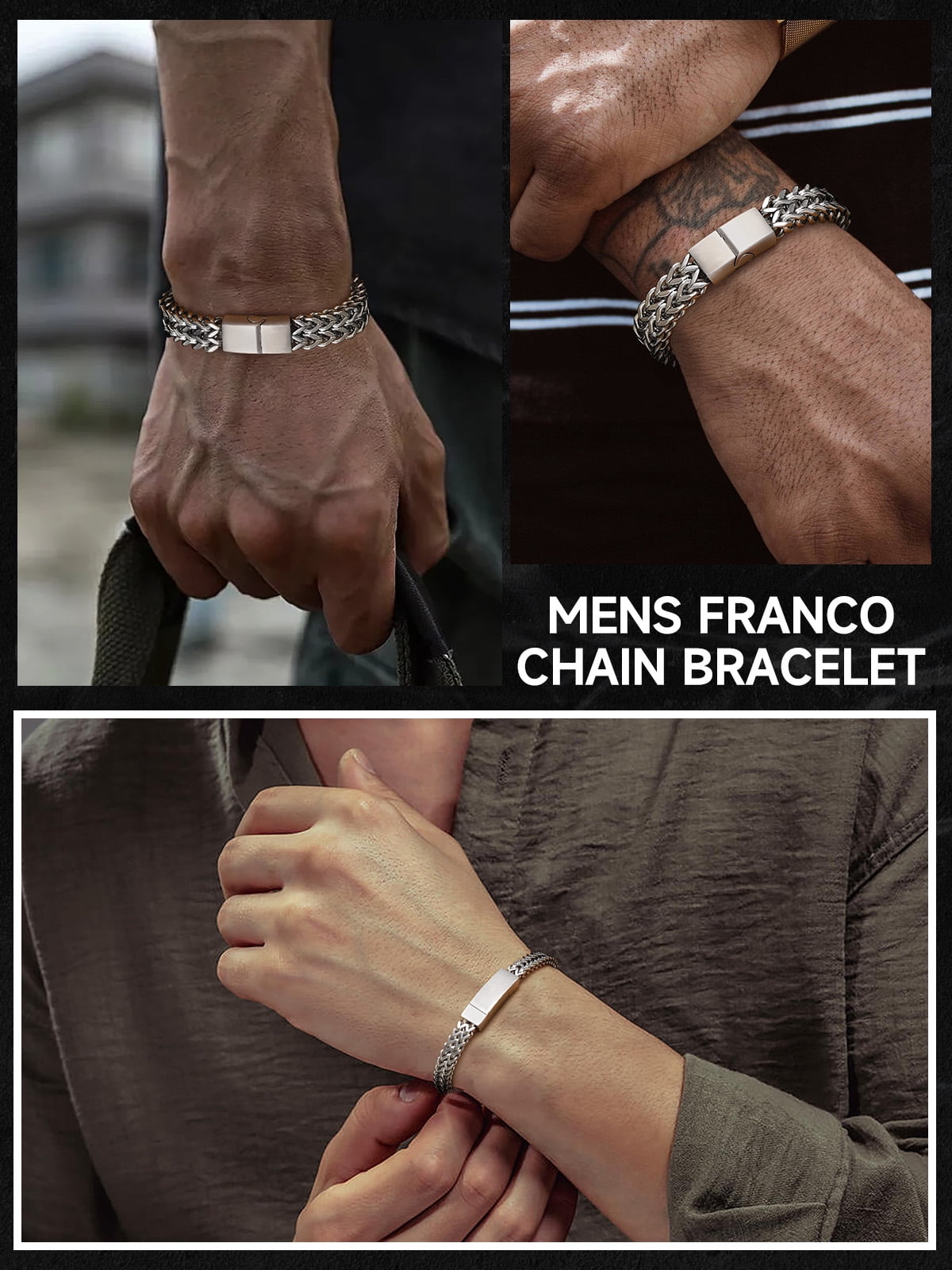 ChainsHouse Men's Stainless Steel Chain Bracelets, 6mm Wide Franco Cuban Bracelet Father's Day Birthday Jewelry Gifts for Husband Father Son Boyfriend, 9.0inch
