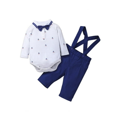 

PBaeM Baby Boys Geometric Turn-Down Collar Long Sleeve Romper Pants 2Pcs Outfits