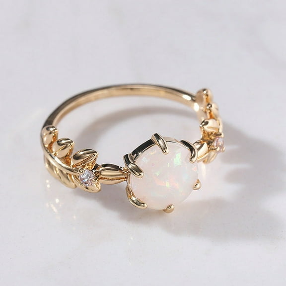 Retro Gold Alloy Artificial Opal Resin Ring for Women European and American Style Lightweight Fashion Jewelry