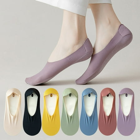 

Opolski 1 Pair Low Cut Socks Deep Mouth Invisible Anti-slip Pad Ice Silk Hypoallergenic Prevent Heel Loss Breathable Women Non-slip Invisible Socks for Everyday Life