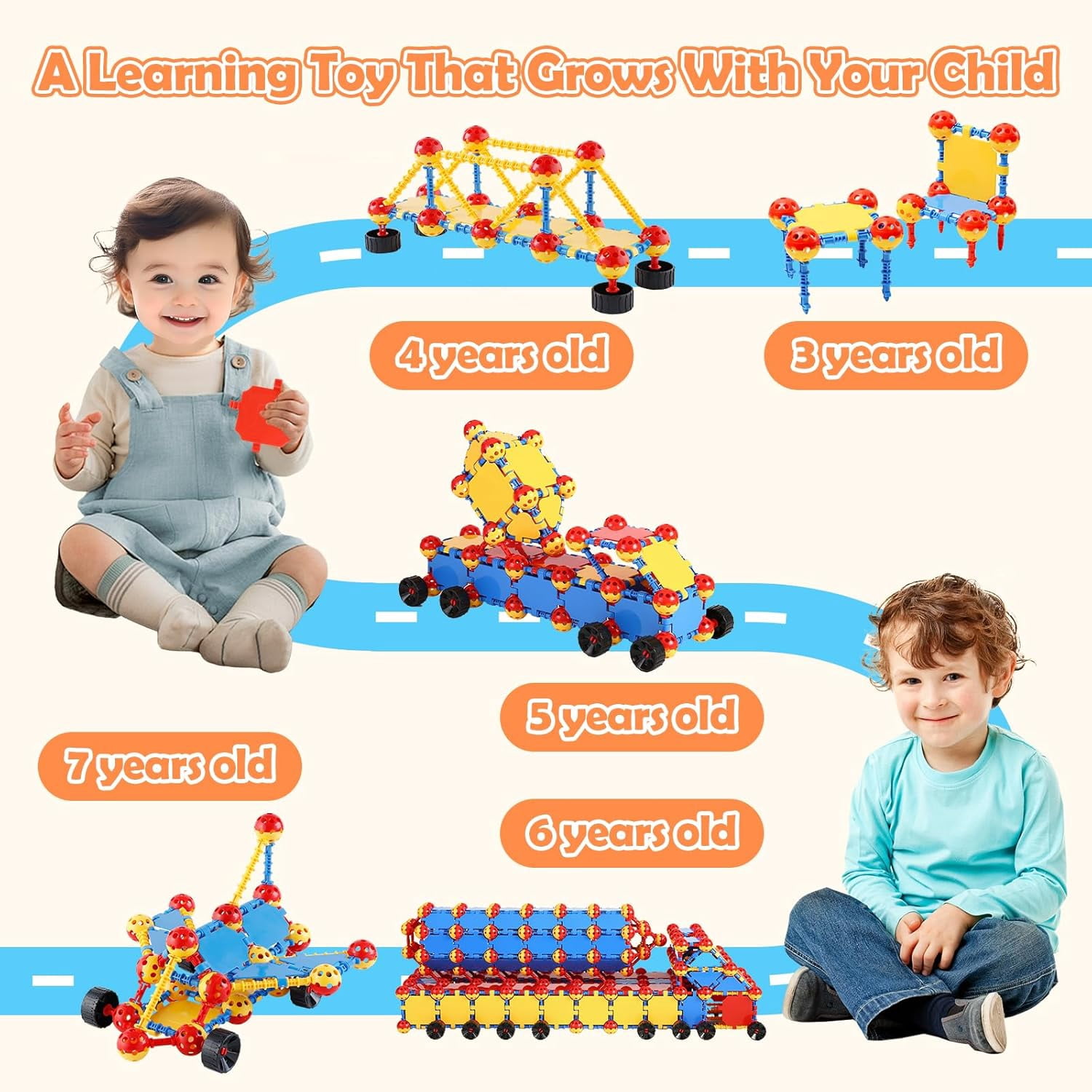 STEM Toys Building Blocks Set, 160 Pieces Construction Building Sets, Preschool Toys for Ages 3+Kids, Creative Inspirational Fun Educational Toys, Blocks Game Kit for Boys and Girls