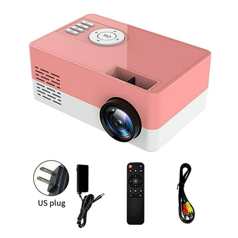 TureClos 1080P LED Projector Home Office Hotel Media Player Portable Mini Projector, Pink, White, US Plug