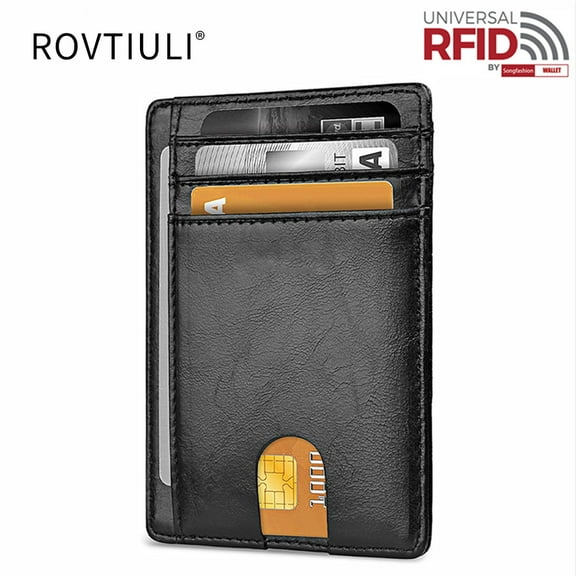 ROVTIULI Slim Minimalist Front Pocket RFID Blocking Leather Wallets for Men and Women - Black