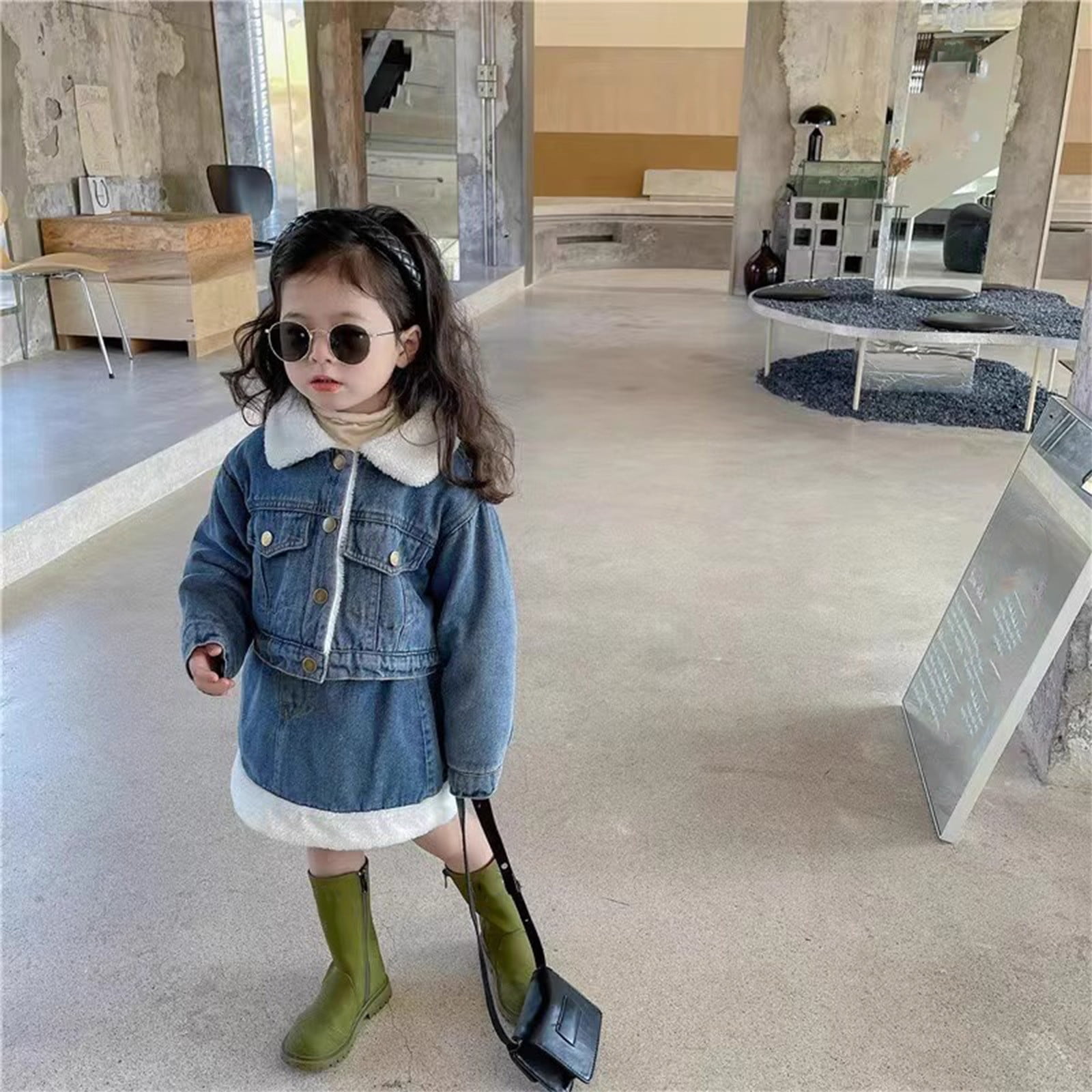 Virmaxy Little Kids Girls Denim Dress Set Girls' Winter Virmaxy Little Kids Girls Denim Dress Set Girls' Winter
