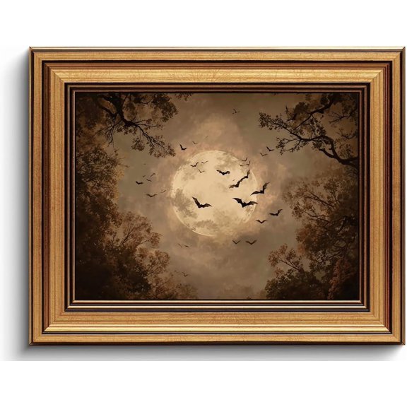 Gothic Moon Bat Halloween Wall Art Print, Dark Academia Spooky Decor