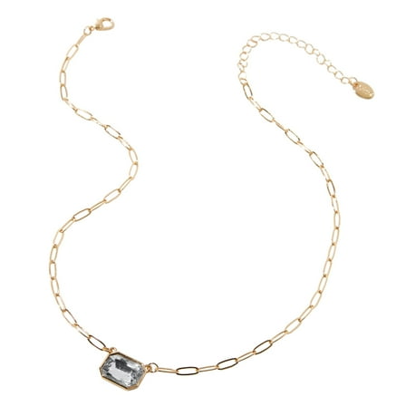 Claire's Big Square Clear Crystal Gold Tone Chainlink Necklace