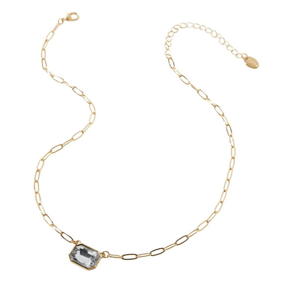 Claire's Big Square Clear Crystal Gold Tone Chainlink Necklace