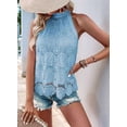 thumbnail image 5 of Women'S Tank Tops Hollow Out Lace Boho Blouse Eyelet Embroidery Sleeveless Tops Shirts Light Blue L, 5 of 8