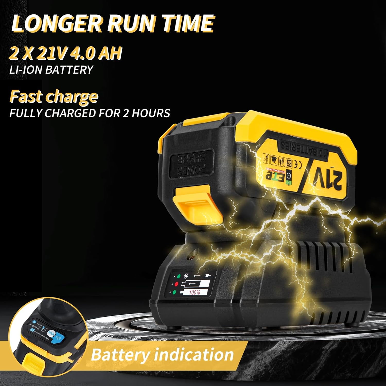 800N.m Cordless Impact Wrench, 600Ft-lbs 1/2 inch Electric Impact Gun, High Torque Brushless Impact Wrench w/ 2x 4.0Ah Battery, Fast Charger & 5 Sockets for Car Lawn Mower