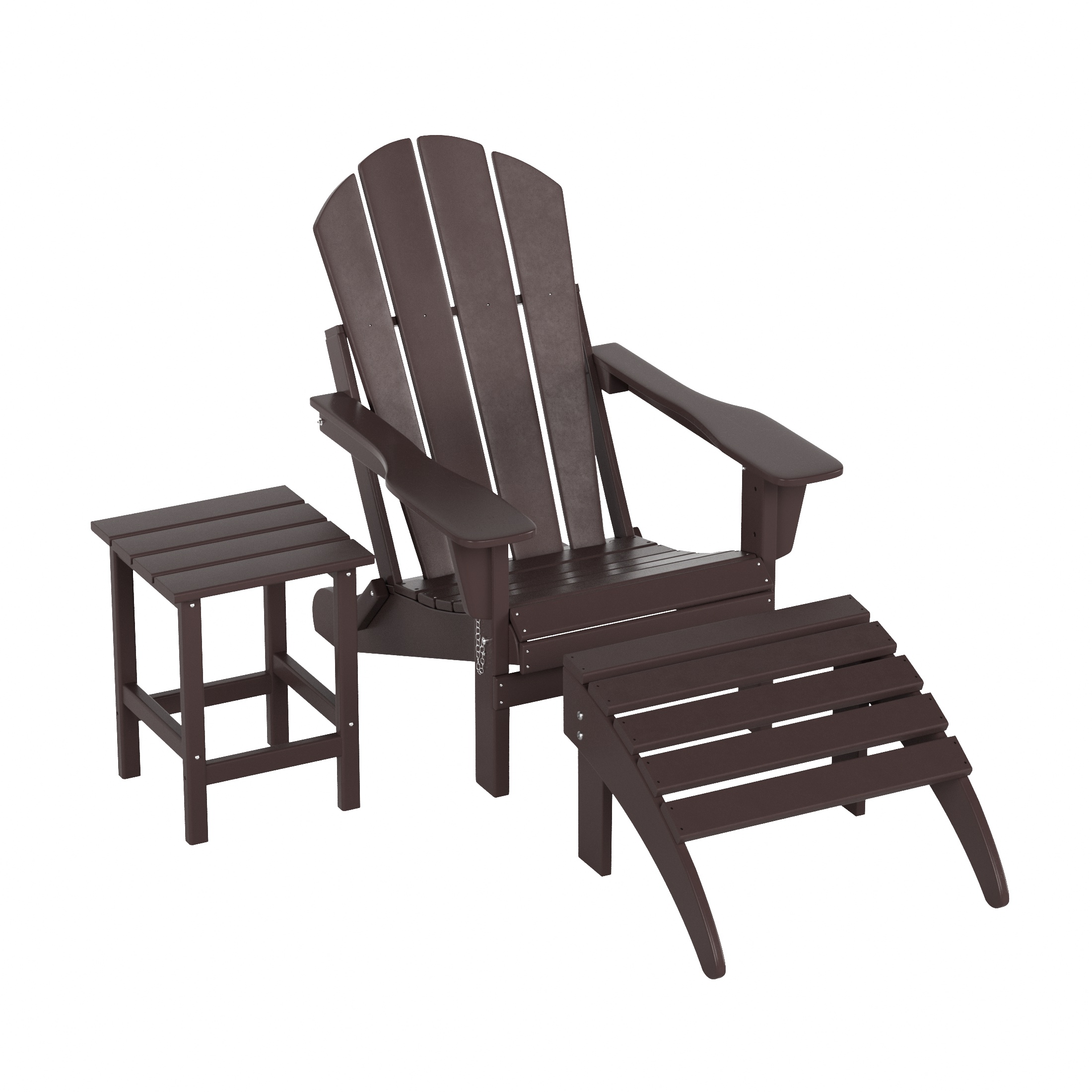 WestinTrends Malibu Outdoor Lounge Chairs, 3-Pieces Adirondack Chair Set with Ottoman and Side Table, All Weather Poly Lumber Patio Lawn Folding Chair for Outside Pool Garden Backyard, Dark Brown - image 1 of 7