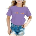 thumbnail image 2 of FAOWME T-Shirt Mode Enfant Col Rond Imprimé Manches Courtes Décontracté Violet 3-4 Ans, 2 of 4