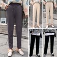 thumbnail image 3 of Moda mujer Pantalones de color sólido Fleece Cálido Cintura alta Bolsillo con cordón Pantalones Hare Abanopi Negro/Extragrande, 3 of 7