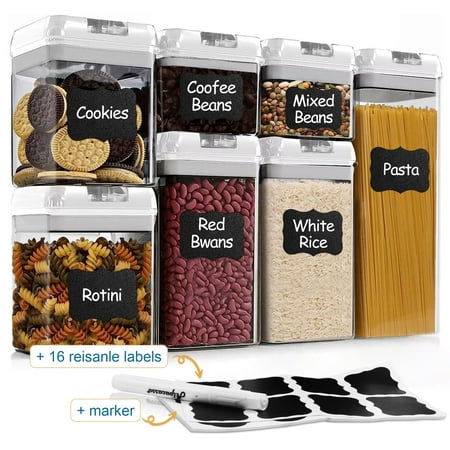 Airtight Food Storage Containers White  7Pcs Plastic Cereal Containers with Easy Lock Lids for Kitchen Pantry  Organization and Storage  BPA Free - Kosbon