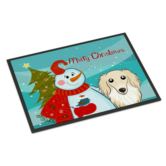 Caroline's Treasures BB1832MAT Snowman with Longhair Creme Dachshund Door Mat, Indoor Rug or Outdoor Welcome Mat 18x27
