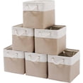 thumbnail image 5 of 11 x 11 x 11 Inch Cube Storage Bins, 6 Pack Large Collapsible Fabric Storage Cubes with Rope Handles, Foldable Organizer Bins for Clothes, Toys & Closet Storage, White & Beige, 5 of 7