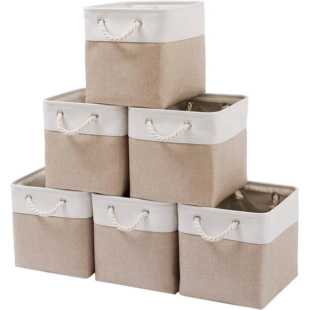 Cubos de almacenamiento de 11 x 11 pulgadas, paquete de 6 cubos de tela plegables grandes con cuerdas, cubos de almacenamiento plegables para el hogar, la oficina, el armario, la ropa, el organizador