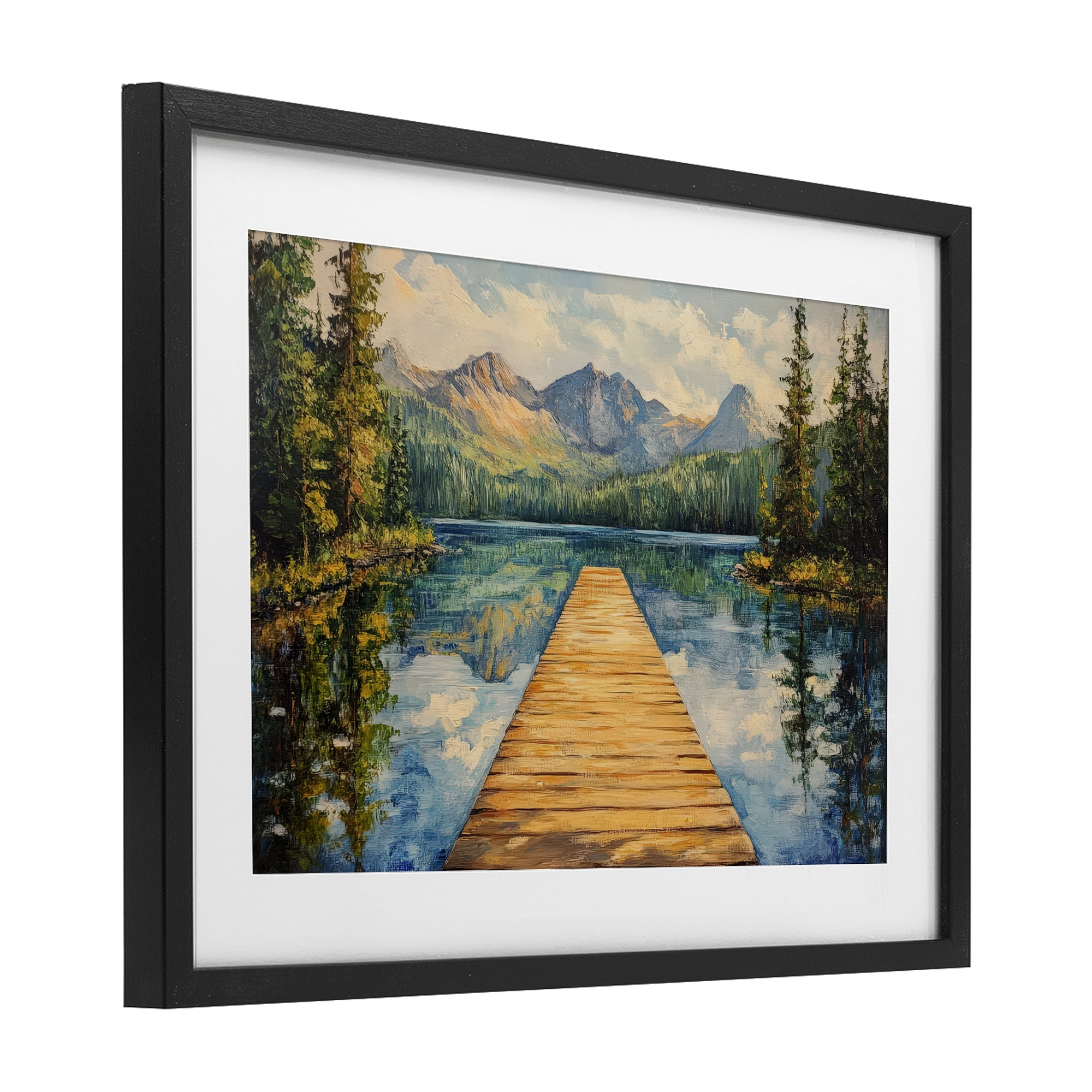 Stupell Industries Dock in The Mountains Black Framed Print Under Glass, design by Petal Prints Design