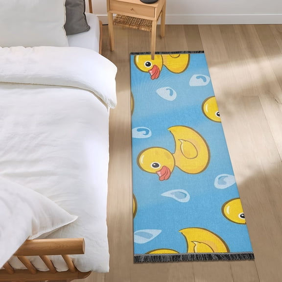 Yellow Duck Raindrops Bedside Runner Rug 2'x 6' Non Slip Carpet Floor Mat Area Rug