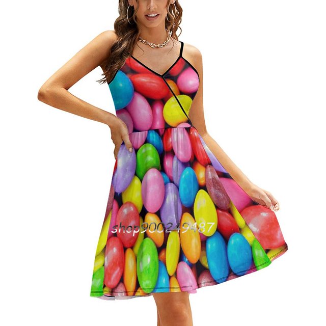 Smarties! Robe Évasée Nœud Cœur Design Mode Grande Taille Robe Ample Smarties Bonbons Colorés