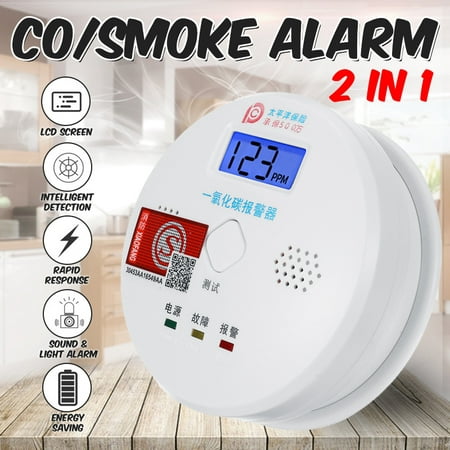 CO Carbon Monoxide Smoke Alarm 2 In 1 Integrated Detector Gas Warn Sensor LCD Sound Light Alarm Warning Intelligent