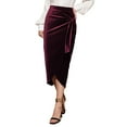 thumbnail image 2 of Delliss Women's Summer High Waist Solid Color Wrap Hip Elegant Skirt Wine S, 2 of 8