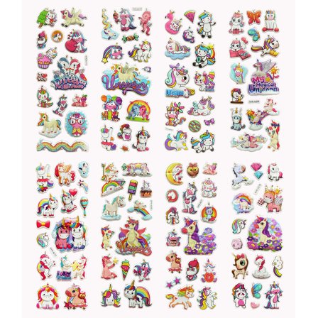 Raclove Unicorn Puffy Stickers, 16 Sheets, 3D Self-Adhesive Stickers for Journals, Scrapbooks and Crafts, 200  Pieces