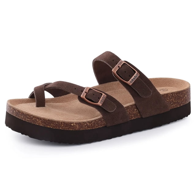 Comwarm Pantoufles Classiques en Liège pour Femmes Nouvelles Sandales Plates en Daim Mode Été Couple Plage avec Boucle Réglable tzw
