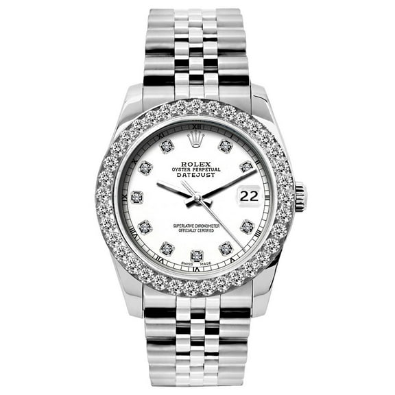 Pre-Owned Rolex Datejust 26mm White Roman Dial Stainless Steel Bracelet Watch With Diamond Bezel
