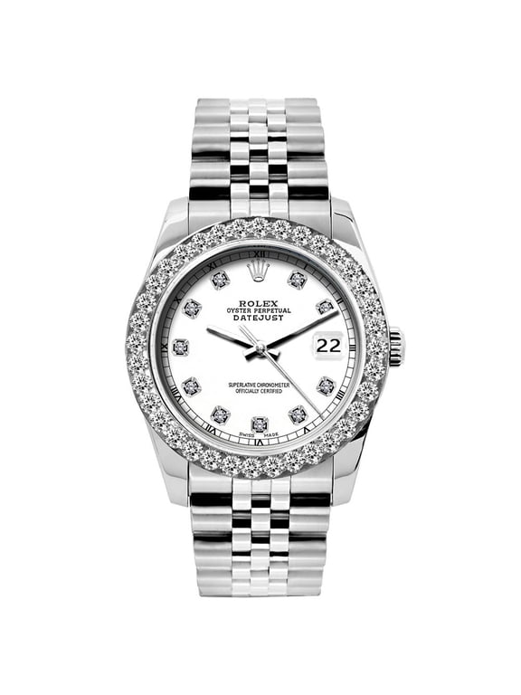 Pre-Owned Rolex Datejust 26mm White Roman Dial Stainless Steel Bracelet Watch With Diamond Bezel