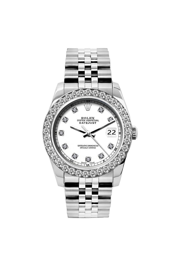 Pre-Owned Rolex Datejust 26mm White Roman Dial Stainless Steel Bracelet Watch With Diamond Bezel
