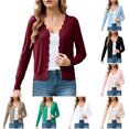 thumbnail image 2 of felwors Women's V Neck Long Sleeve Scalloped Knit Cardigan Lightweight Soft Sweater Green, XXL, 2 of 8