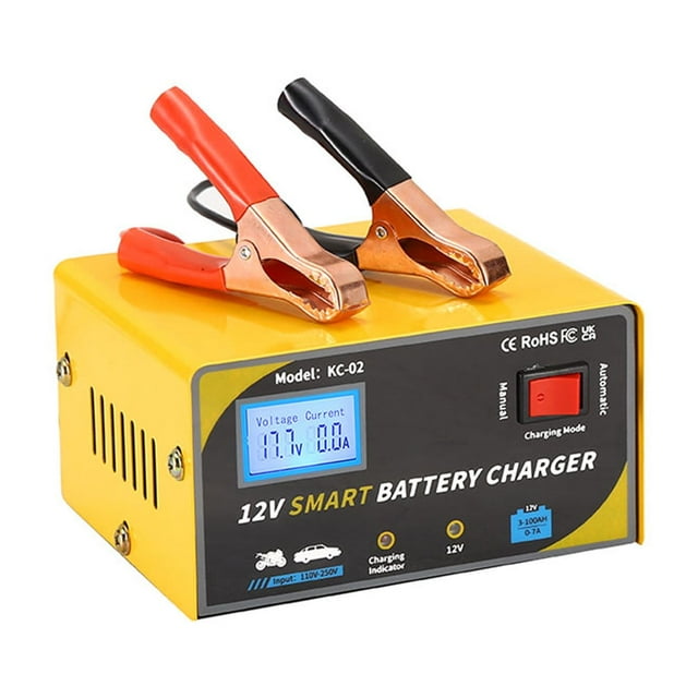 Cargador De Batería De AutomÓVIL Inteligente Pantalla VoltaJe De Potencia Modos Manuales Auticos Para Varios Vehículos Amarillo Compacto Ligero Ligero