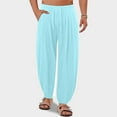 thumbnail image 2 of Men's Swim Trunks Mens Summer Thin Breathable Linen Yoga Pants Elastic Waist Drawstring Beach Trousers Mens Bathing Suits Light Blue L, 2 of 4