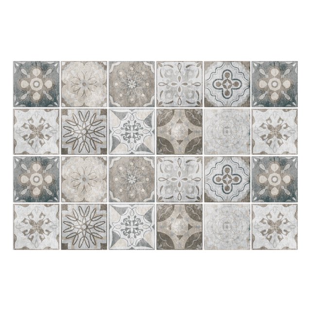 24pcs Retro Grey Kitchen Tile Sticker Wall Waterproof Self Adhesive Wallpaper PVC Furniture Cabinet Surface DIY Decorative Decal