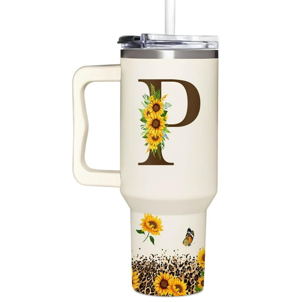 Vaso Térmico SUFAVN con Girasoles y Monograma 1.2L para Mujeres