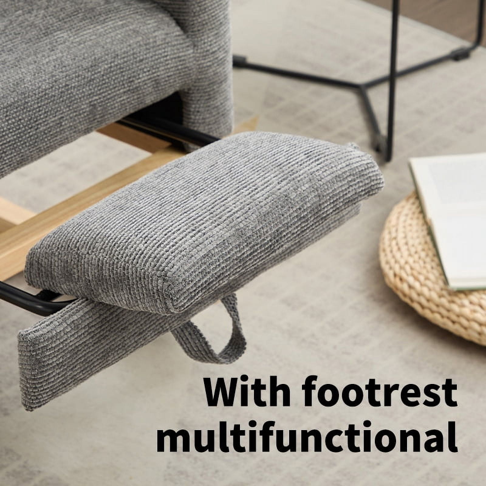 New Nursery Rocking Chair Upholstered Glider Rocker with PP Pillow & Rubber Wood Frame Modern Single Rocking Armchair for Bedroom, Living Room, Balcony, Offices