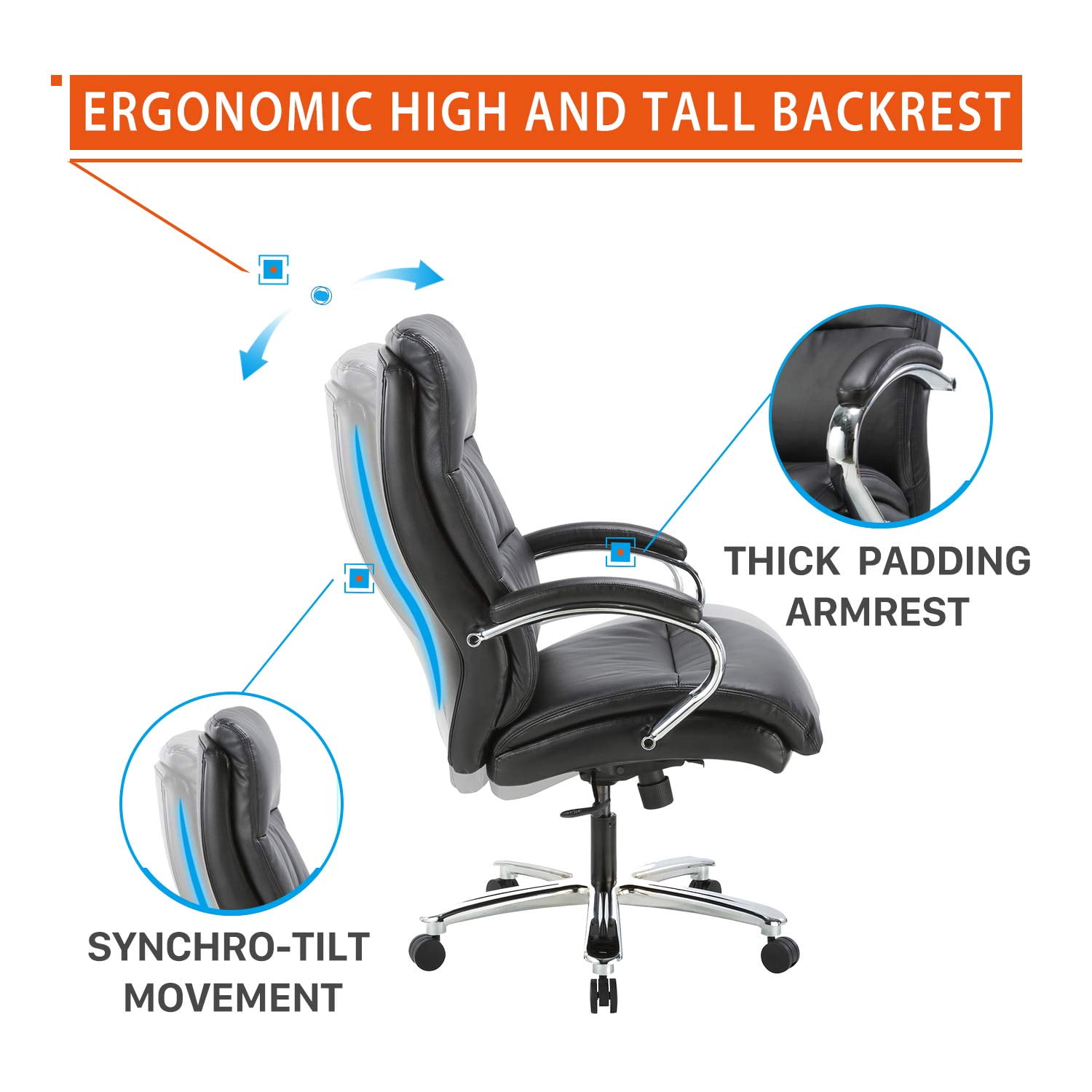 Clatina Ergonomic Big Tall Executive Office Chair With Bonded Leather 400lbs High Capacity Swivel Adjustable Height Thick Padding Headrest And Armrest For Home Office Bifma Certified Black Walmart Com Walmart Com