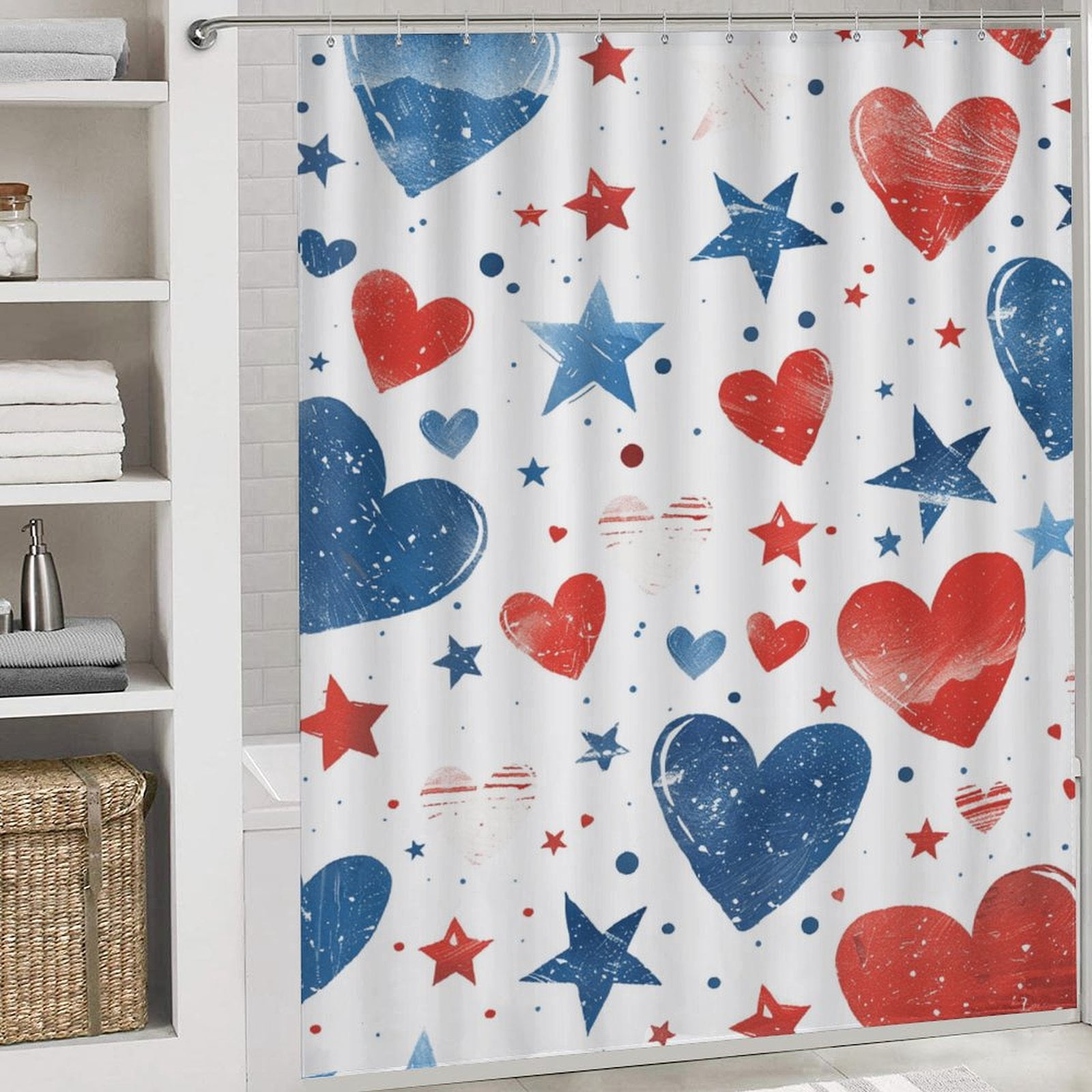 4th of July 4PCS Shower Curtain Sets with Rugs with Non-Slip Bath Mat Toilet Rug，72" X 72"