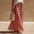 thumbnail image 6 of Maxi Skirts for Women Elastic Waist A Line Plaid Skirts Summer Casual Pleated Gingham Flowy Long Skirts, XL, 6 of 7