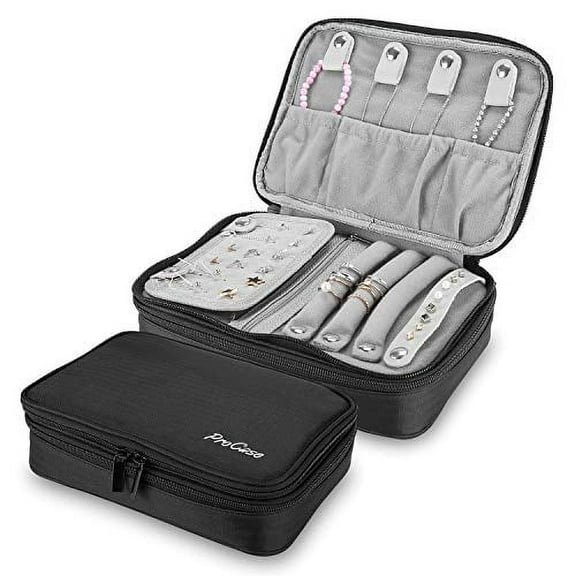 ProCase Travel Jewelry Case Organizer Bag, Soft Padded Jewelry Carrying Pouch Portable Storage Box Holder for Earrings Rings Necklaces Bracelets Chains