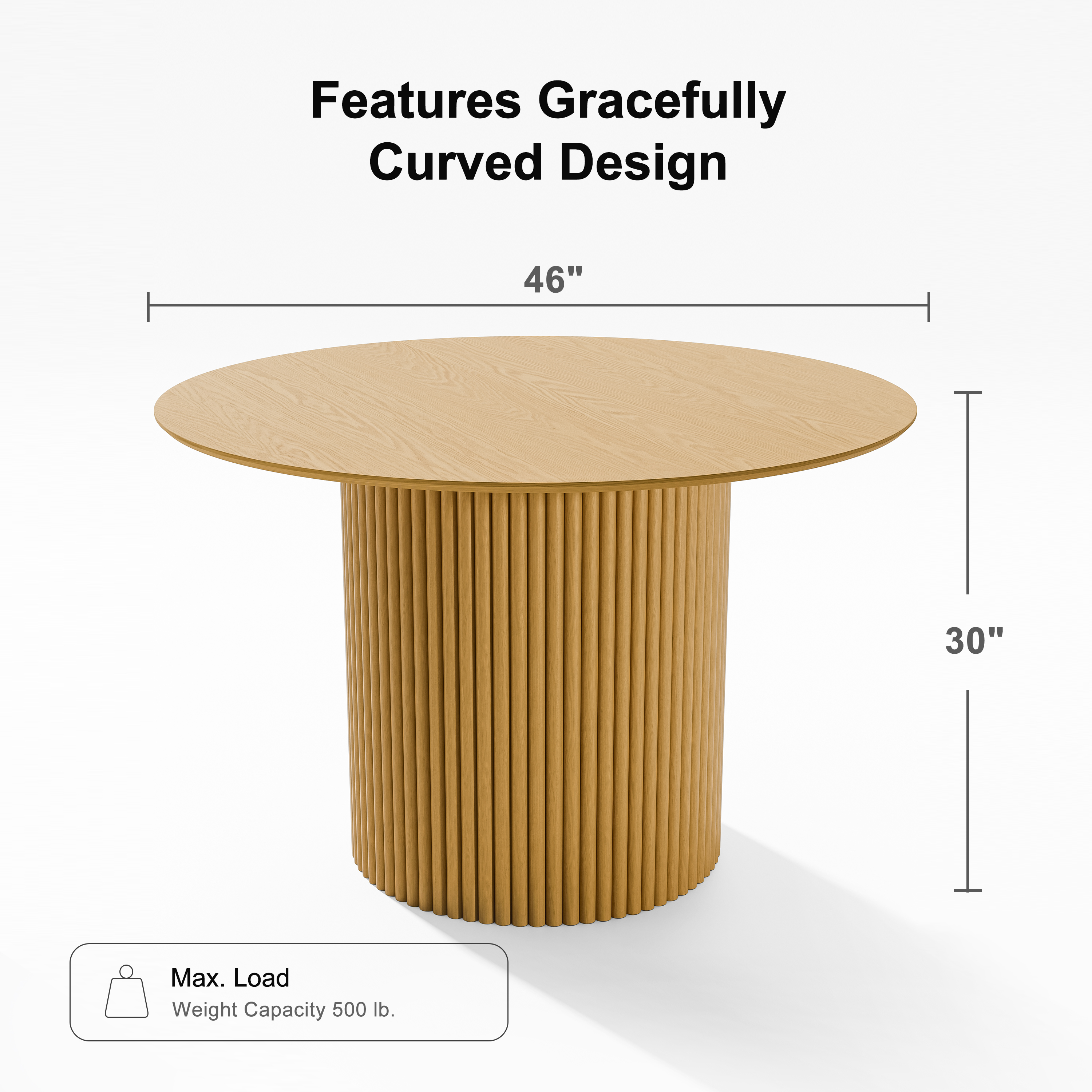 46 in. Soild Wood Natural Oak Dining Table Round Kitchen Table