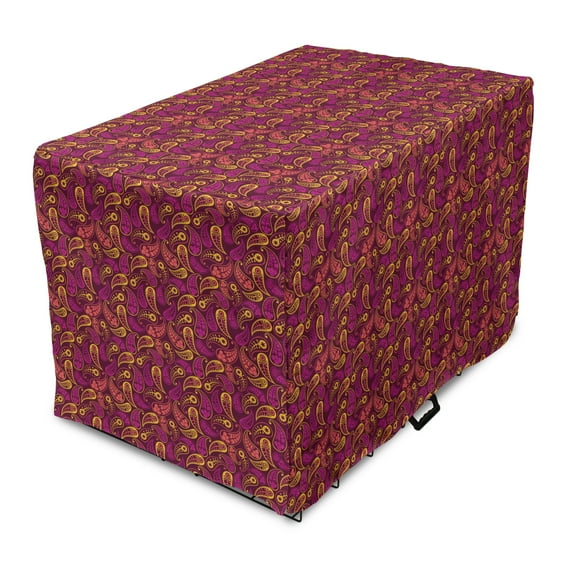 Brown Paisley Dog Crate Cover, Traditional Persian Damask Art, Easy to Use Pet Kennel Cover Small Dogs Puppies Kittens, 7 Sizes, Dark Magenta Salmon, by Ambesonne