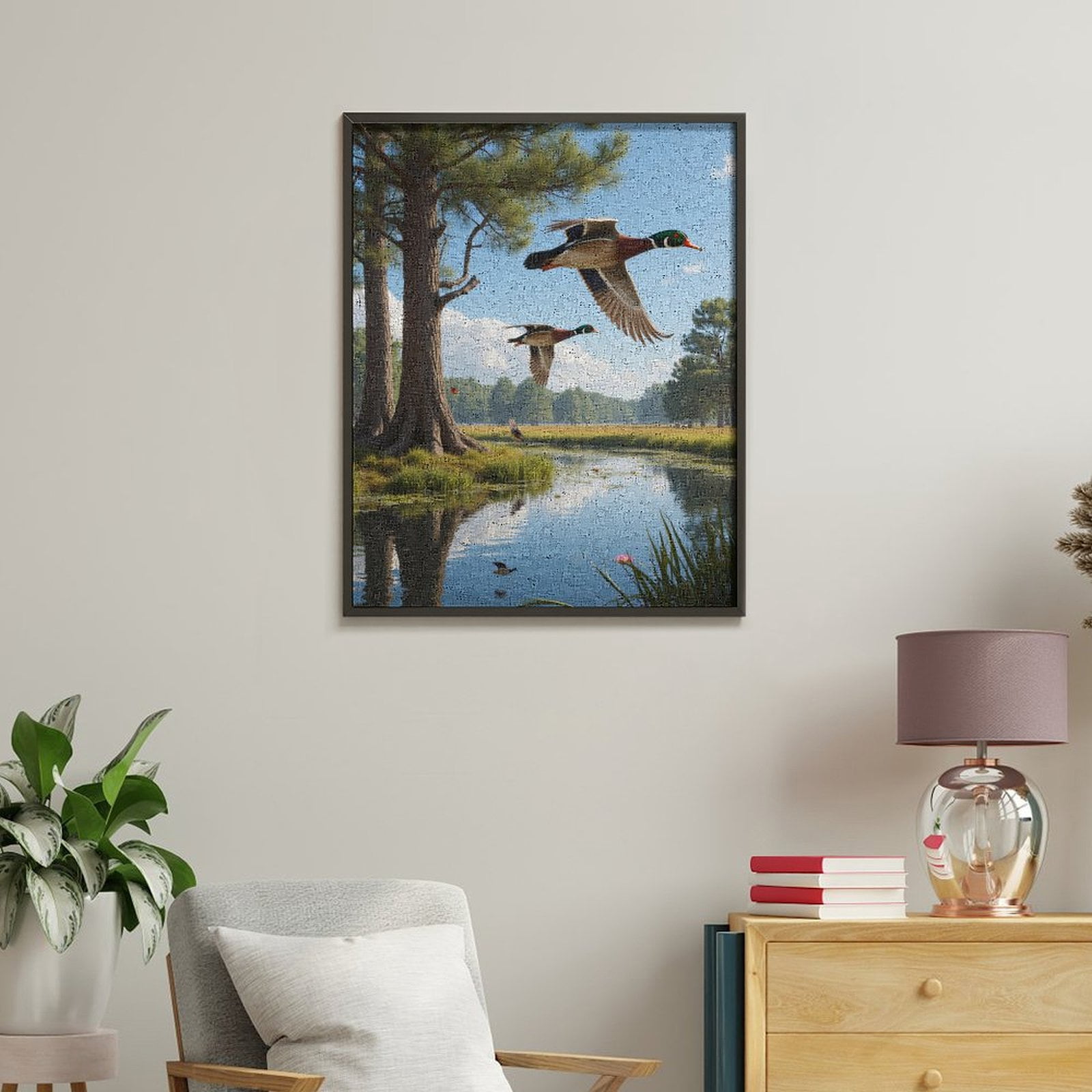 Paint by Numbers Kit for Adults, Flying Ducks Over Serene Pond Paint by Numbers, Easy Paint by Numbers Kit for Adults Beginner, DIY Adult Paint by Number Kits on Canvas, Home Decor