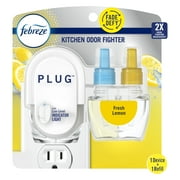 Febreze Plug In Air Freshener, Odor-Fighting Scented Oil Starter Kit, Lemon, Warmer + 1 Refill