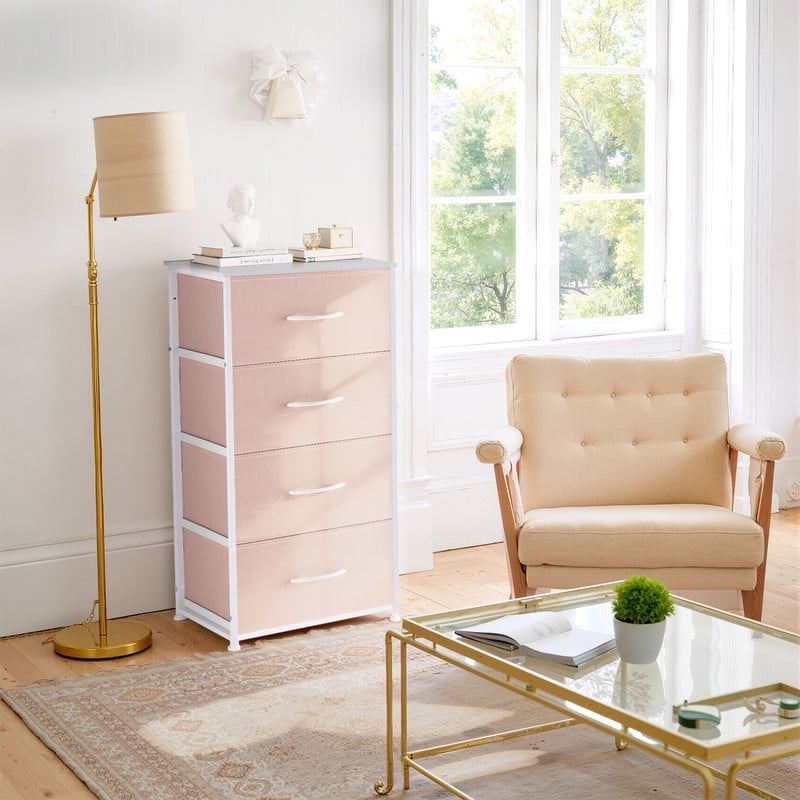 Simenmax 4 Dresser, Storage Drawers with Removable Fabric Bins, Fabric Closet Chests Organizer for Bedroom, Closet, Living Room, Pink