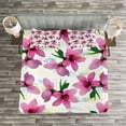 thumbnail image 3 of Ambesonne Floral Quilted Bedspread Set 3 Pcs, Petals Botany Essence, Queen Size, Fuchsia Yellow, 3 of 3
